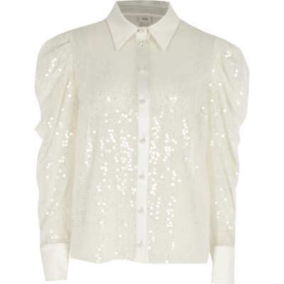 white sequin long sleeve top