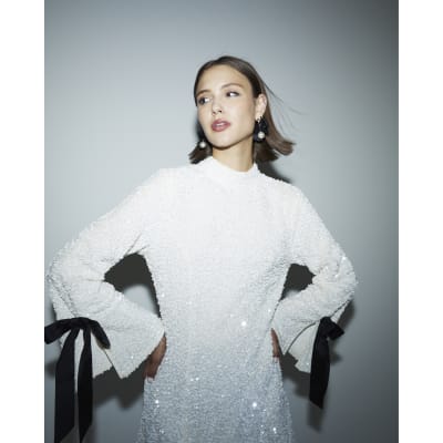 River island white sequin dress top