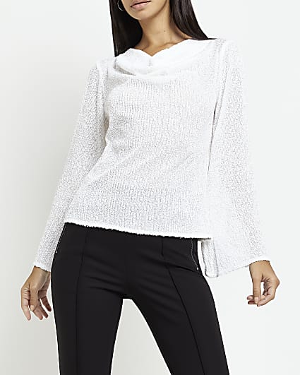White sequin long sleeve top