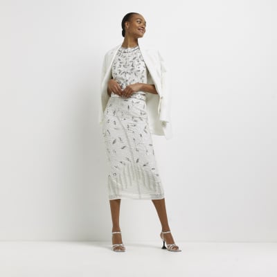 white sequin midi