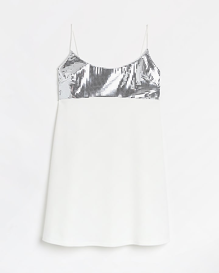 White sequin mini slip dress