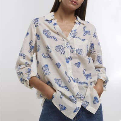 White shell print long sleeve shirt River Island