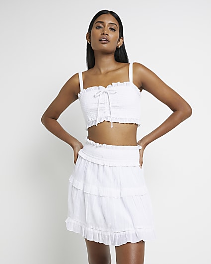 White shirred cropped top