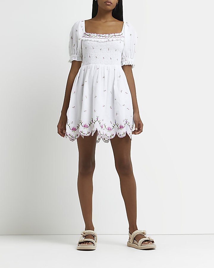 White shirred mini dress