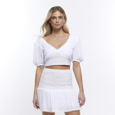 THE SLAY SHORT SLEEVE CROPPED TOP in White – Andorfins