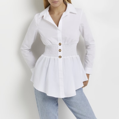 White shirred shirt | River Island