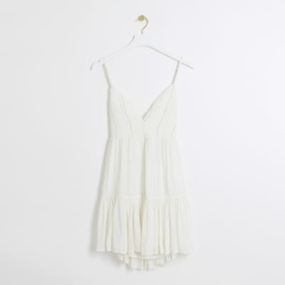 White Shirred Tiered Beach Mini Dress River Island 4590