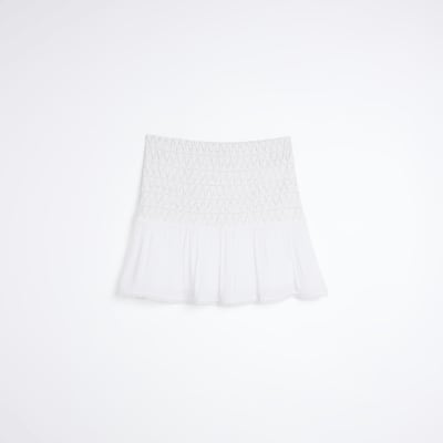 White Shirred Waist Mini Skirt River Island 1098