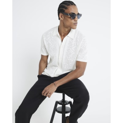 White Short Sleeve Crochet Shirt