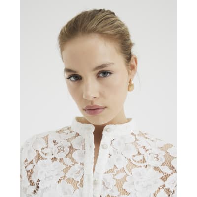 White Short Sleeve Lace Shirt