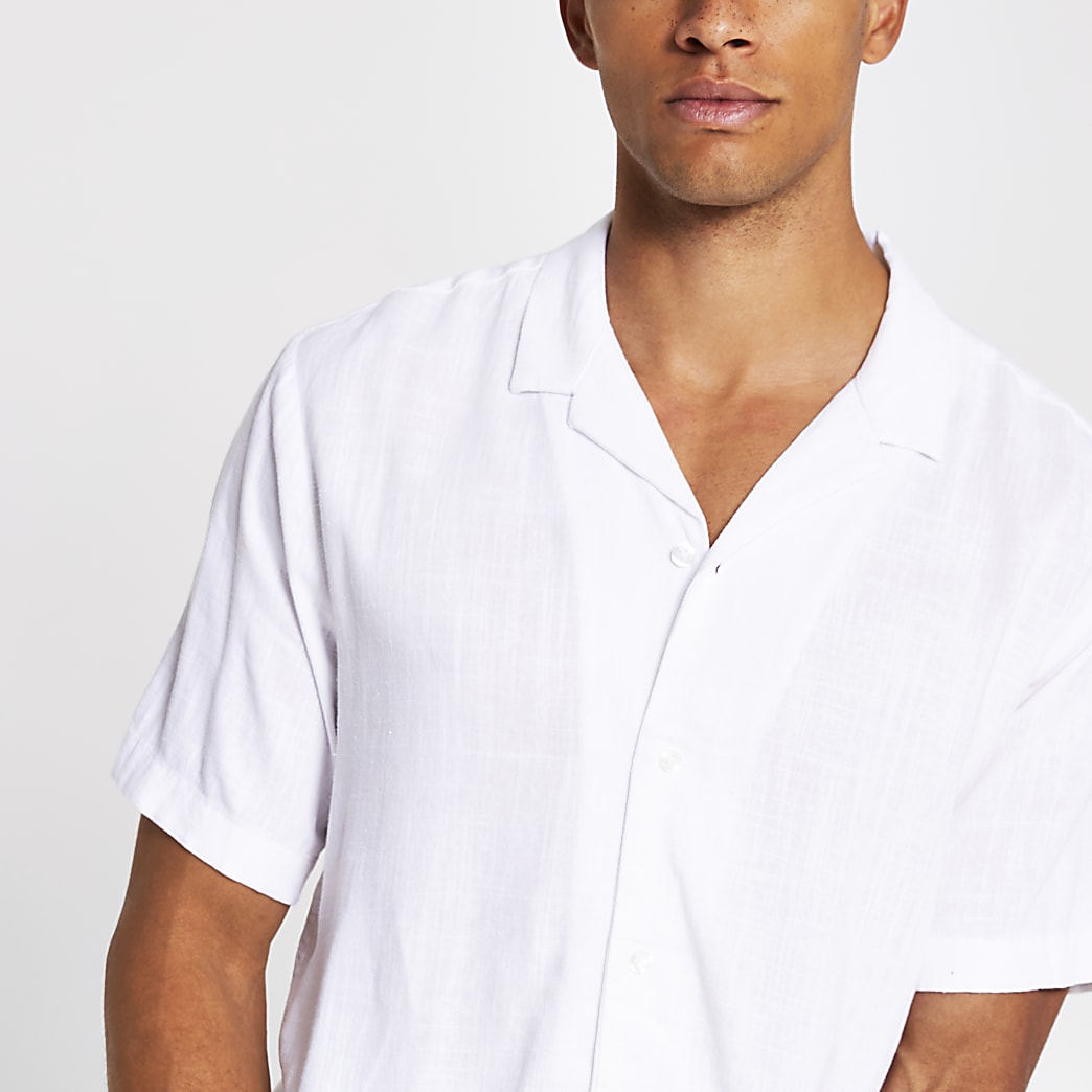 White short sleeve linen regular fit shirt | River Island
