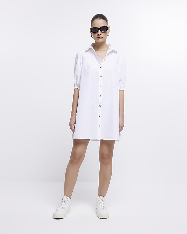 White short sleeve mini shirt dress