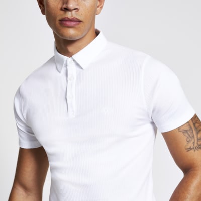 muscle fit white polo