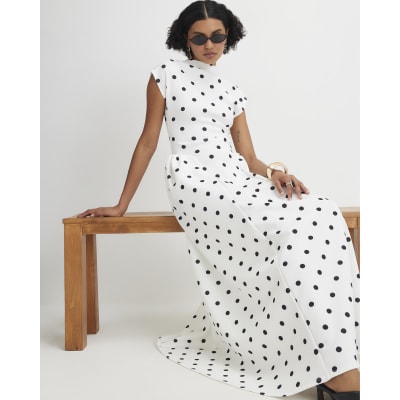 White Short Sleeve Polka Dot Maxi Dress | River Island