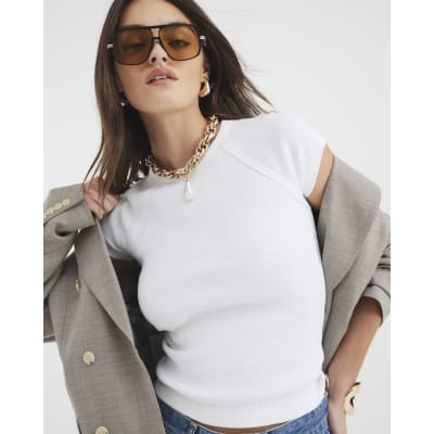 White Short Sleeve Ribbed T-shirt
