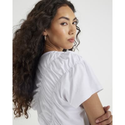 White Short Sleeve Ruched Front T-shirt