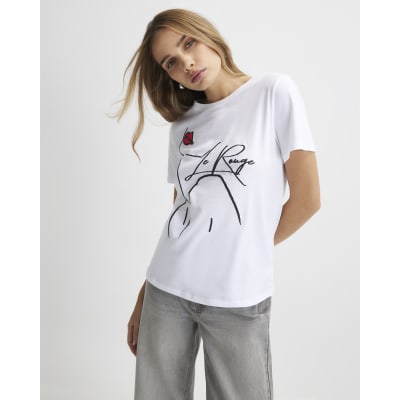 White Short Sleeve Sketch Face T-shirt