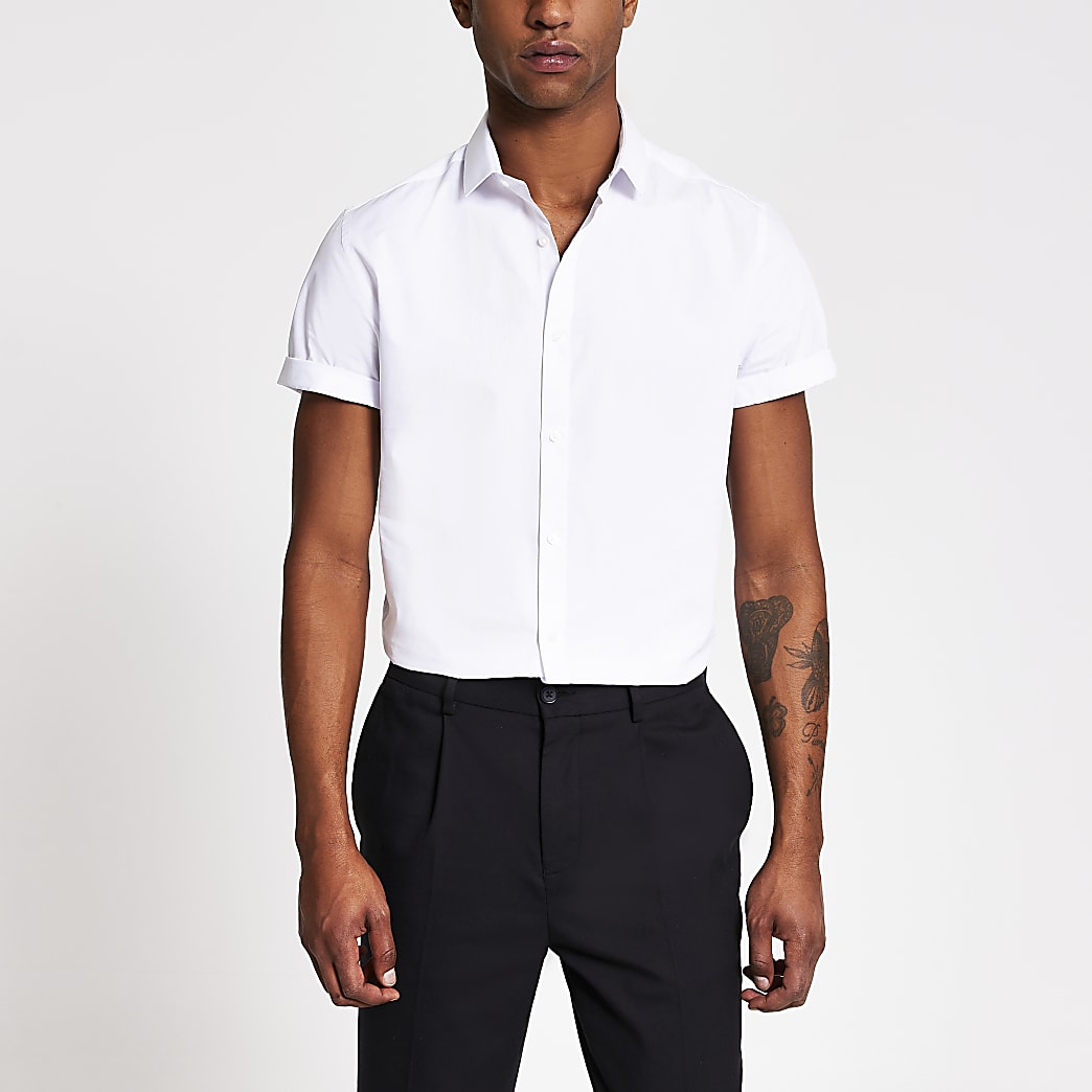 White short sleeve slim fit shirt | River Island