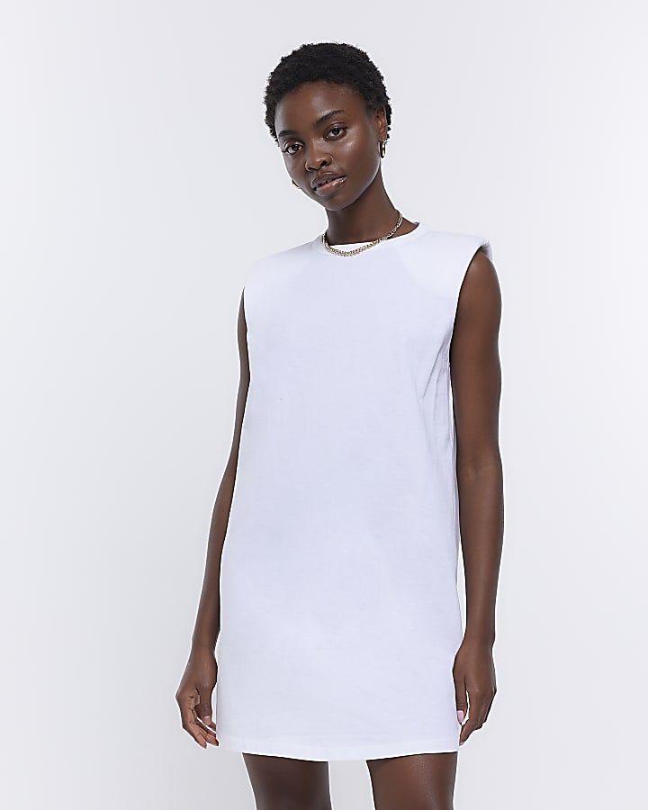White shoulder pad t-shirt mini dress
