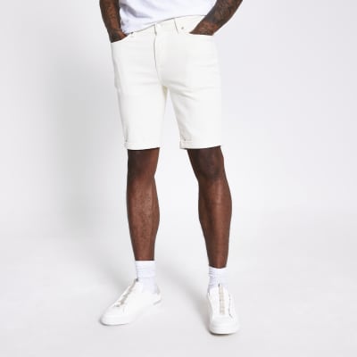 white stretch denim shorts