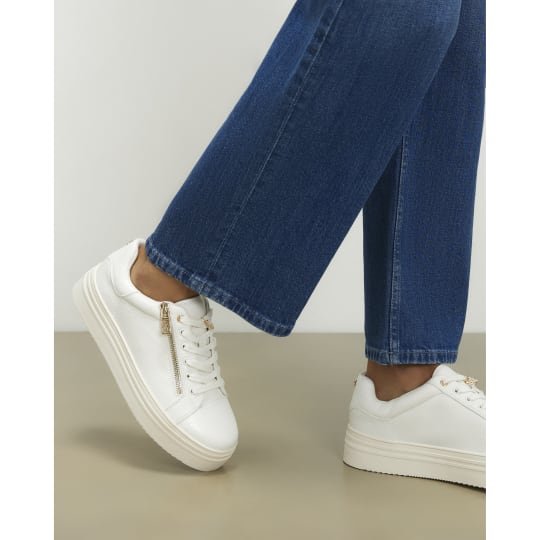 River Island White Side Zip Lace Up Trainers