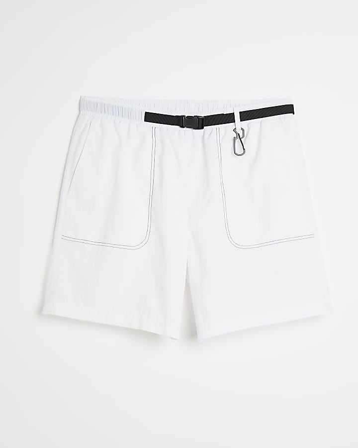 White skinny fit utility belted swim shorts