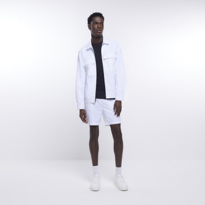 White skinny fit utility belted swim shorts