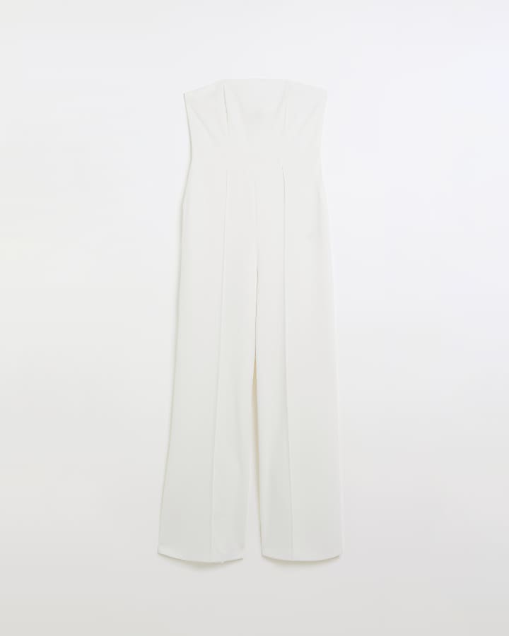 White sleeveless corset jumpsuit