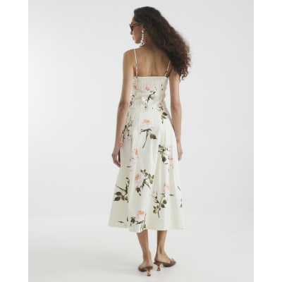 ditsy floral print boat neck corset slip midi dresses-white Steffani Floral Corset Midi Sundress (Women)