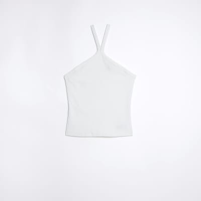 White sleeveless halter neck top River Island