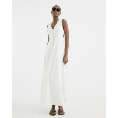 White Sleeveless Lace Insert Maxi Dress | River Island