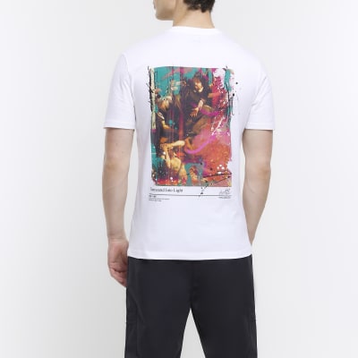 White slim fit back graphic print tshirt River Island