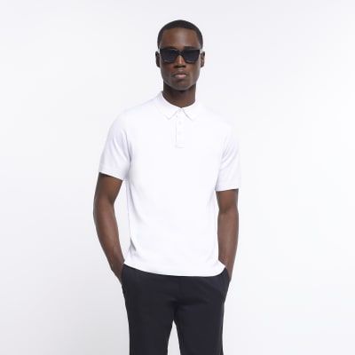 White slim fit buttoned polo shirt | River Island