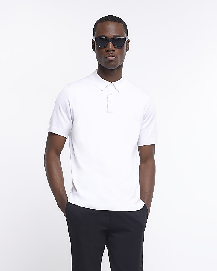 White slim fit buttoned polo shirt