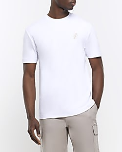 White slim fit chest embroidery t-shirt
