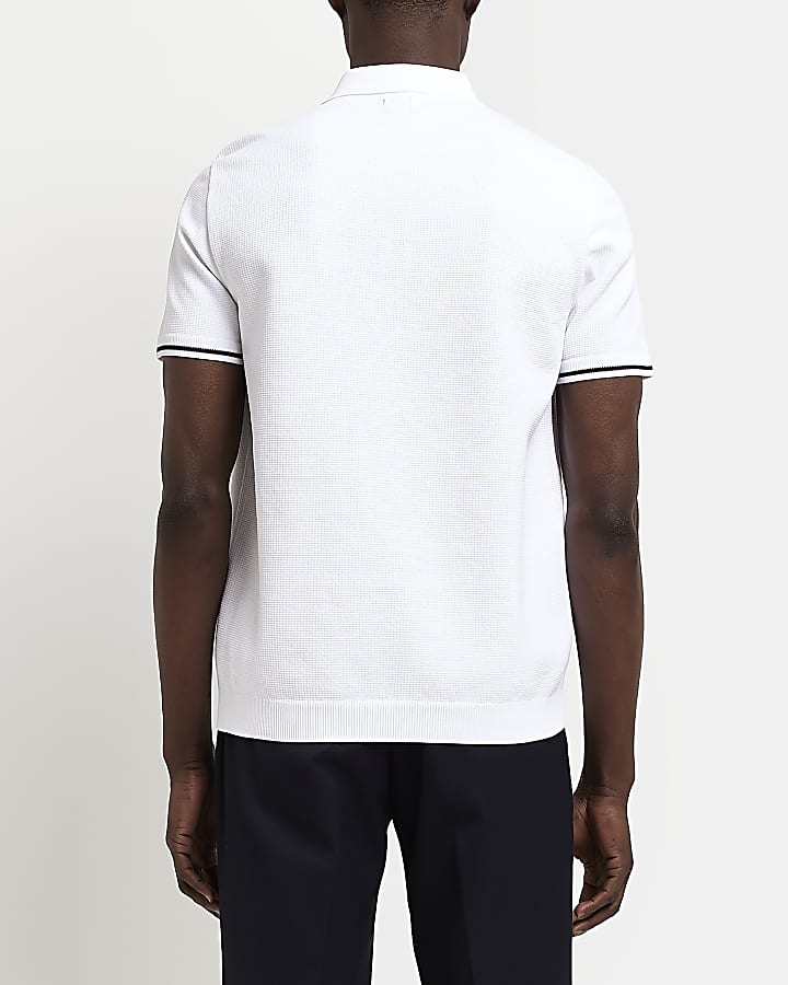 White slim fit colour block polo shirt