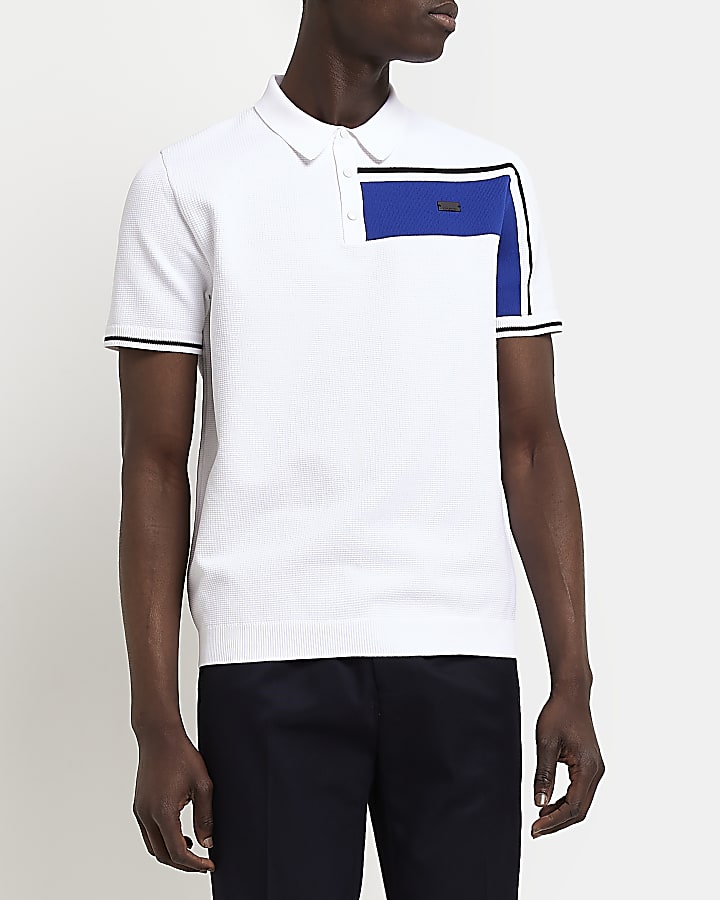 White slim fit colour block polo shirt