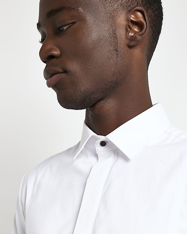 White Slim fit Concealed button Dress Shirt