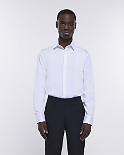 White slim fit concealed button shirt