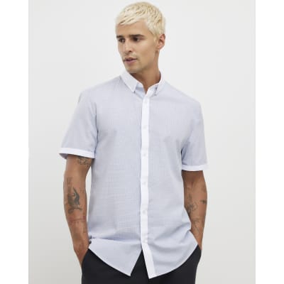 White Slim Fit Contrast Collar Shirt