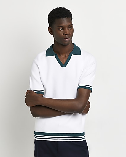 White slim fit contrast polo shirt