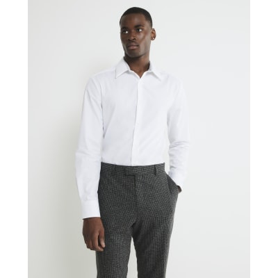 White Slim Fit Contrast Trim Shirt