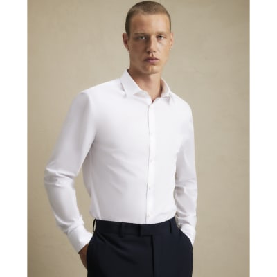 White Slim Fit Cotton Blend Shirt
