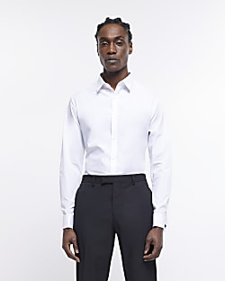 White slim fit double cuff long sleeve shirt