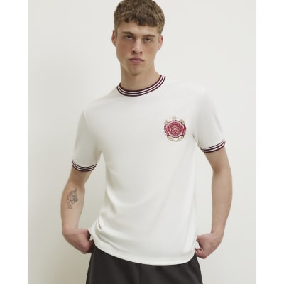 White Slim Fit Embroidered Crest T-Shirt