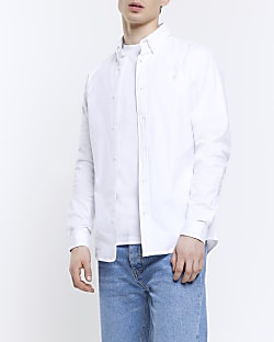 White slim fit embroidered oxford shirt