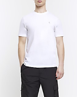 White slim fit embroidered RI logo t-shirt