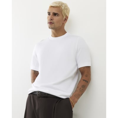 White Slim Fit Essential Knit T-shirt