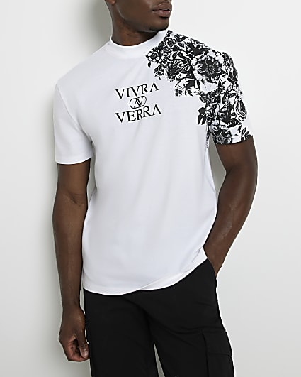 White Slim fit floral graphic T-shirt