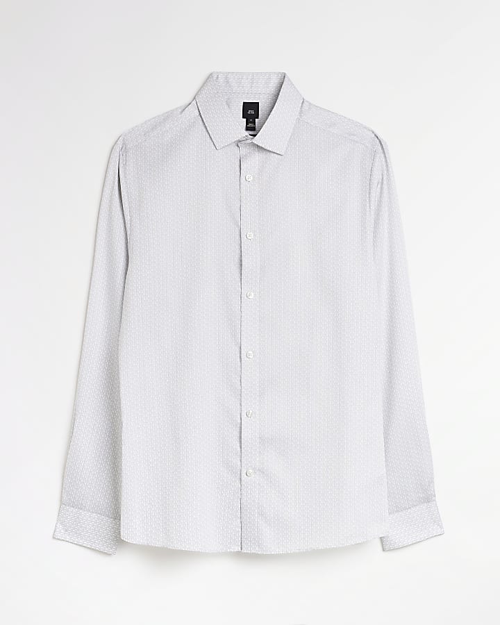 White Slim fit geometric print shirt